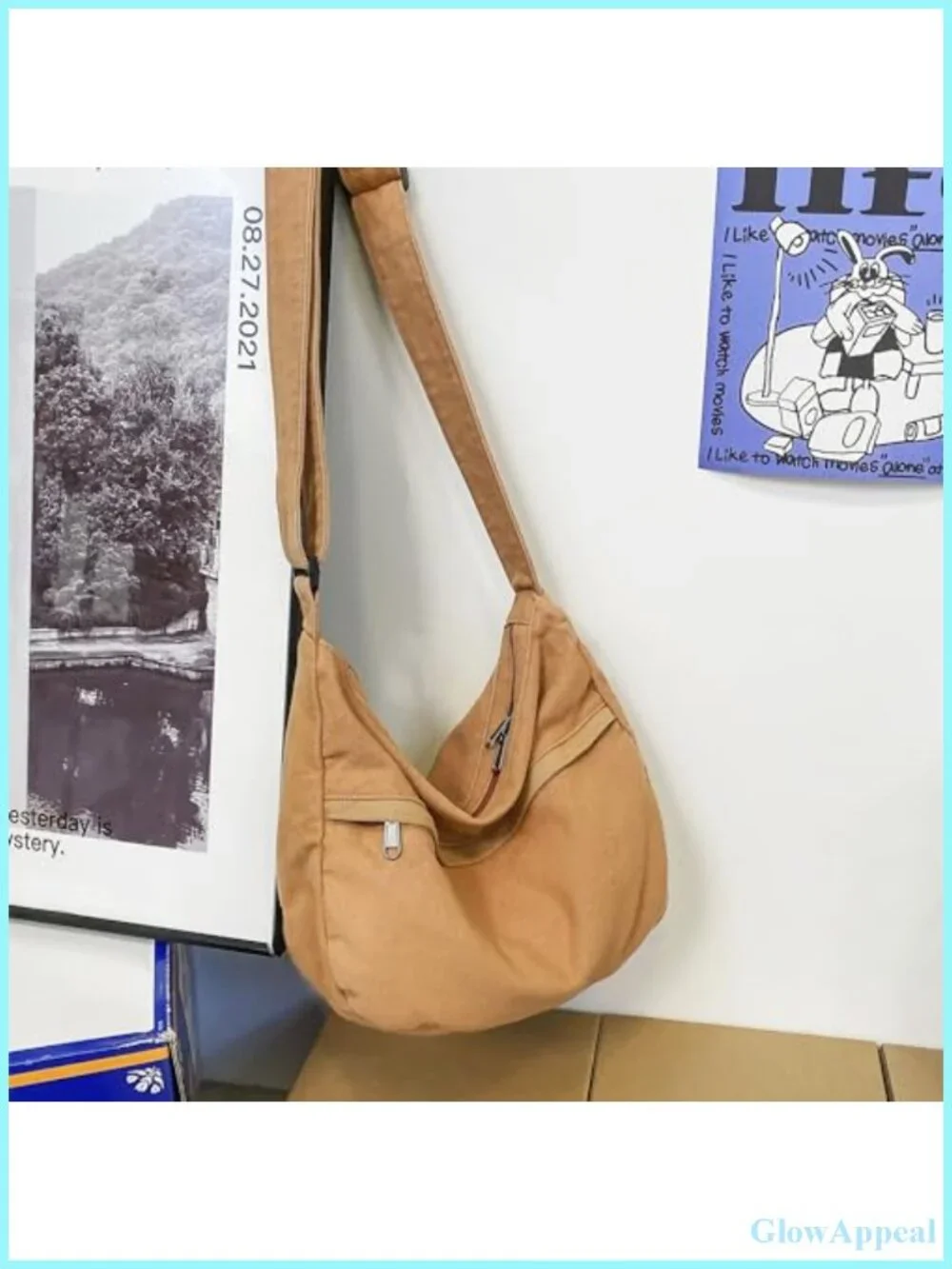 Canvas Messenger Bag Large Hobo Crossbody Zipper Tote Handbag